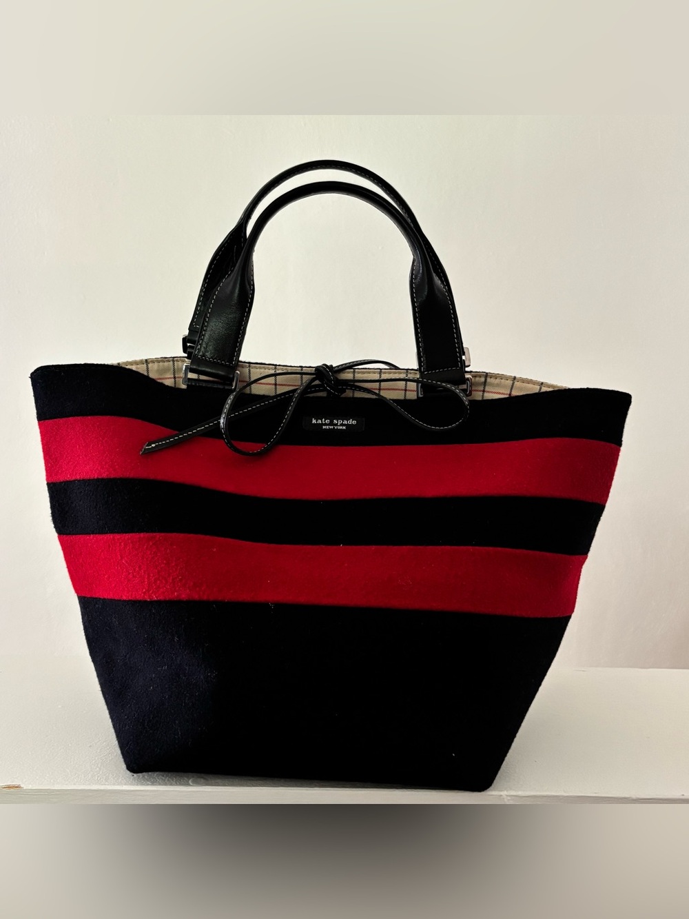 Kate Spade Vintage Striped Wool Hand Held Tote Mini Tote